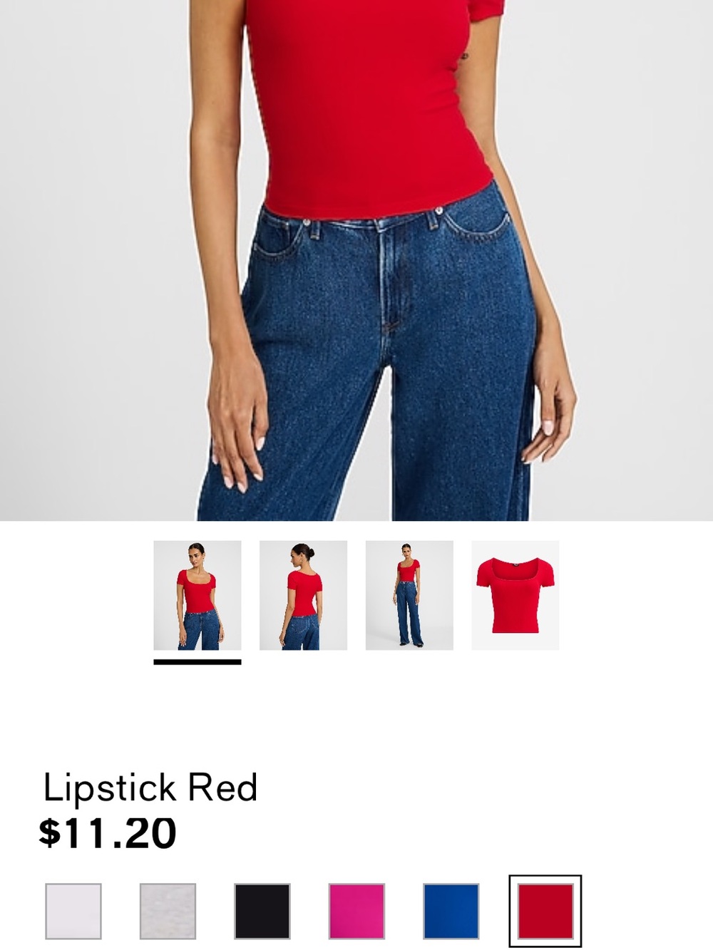 Express Red Ribbed Square-Neck Crop Top - Picture 3 of 3